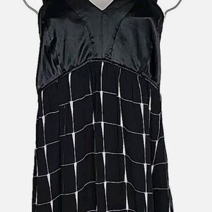 Express Black White Window Pane Silk Satin Sleevelss Knee Length Dress Woman’s M